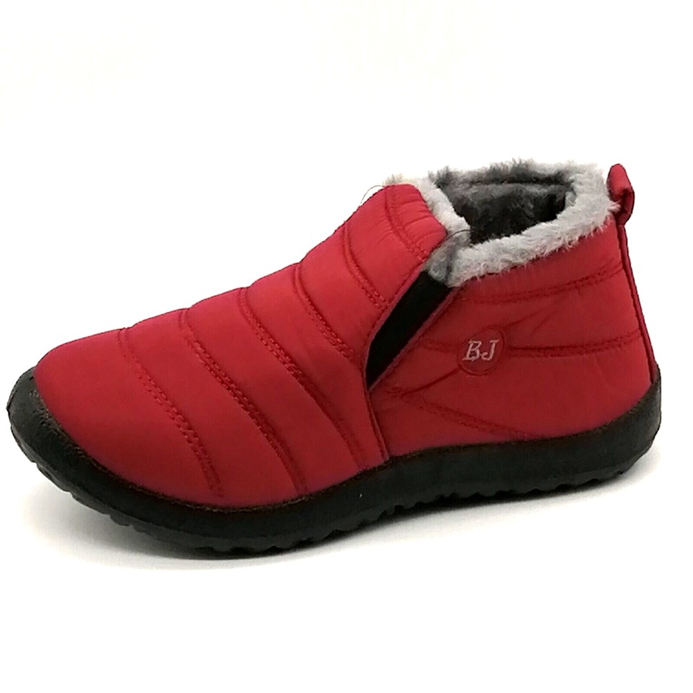 BJ Shoes‎ Womens Boots Red Quilted Snow Faux Fur Lining Elastic Inset EUR 38 NEW